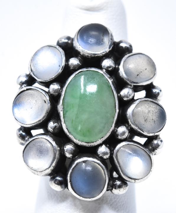 Sterling Jadeite & Blue Flash Moonstone Ring (1 of 4)