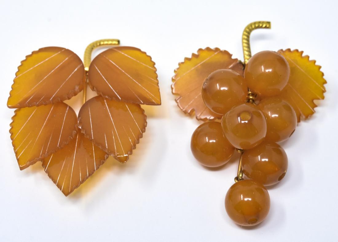 Two Vintage Carved Figural Amber Brooch Pins (1 of 6)