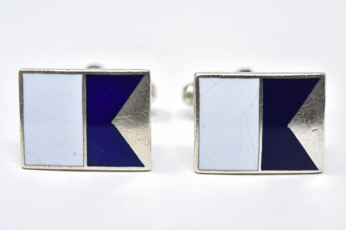 Vintage Sterling & Enamel Nautical Flag Cuff Links (1 of 4)