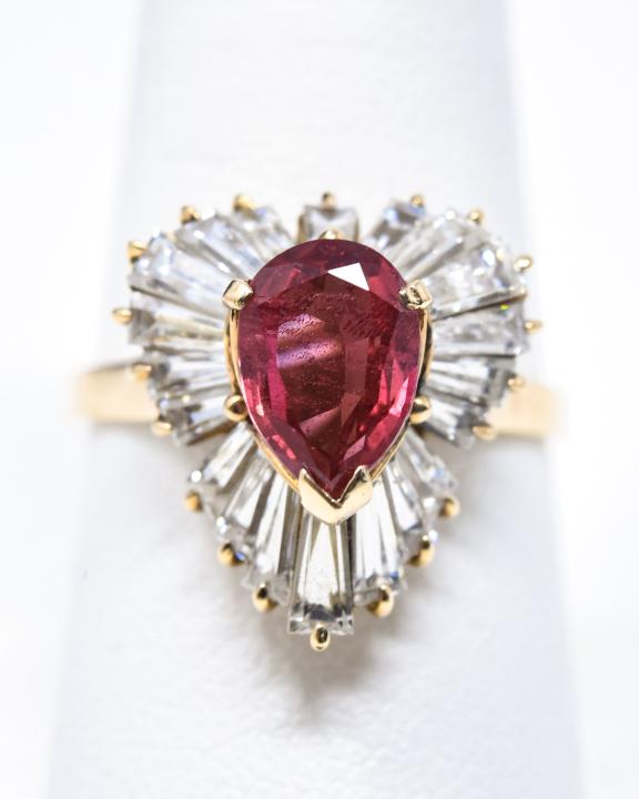 14kt Yellow Gold Ring w Synthetic Ruby & Diamonds (1 of 6)
