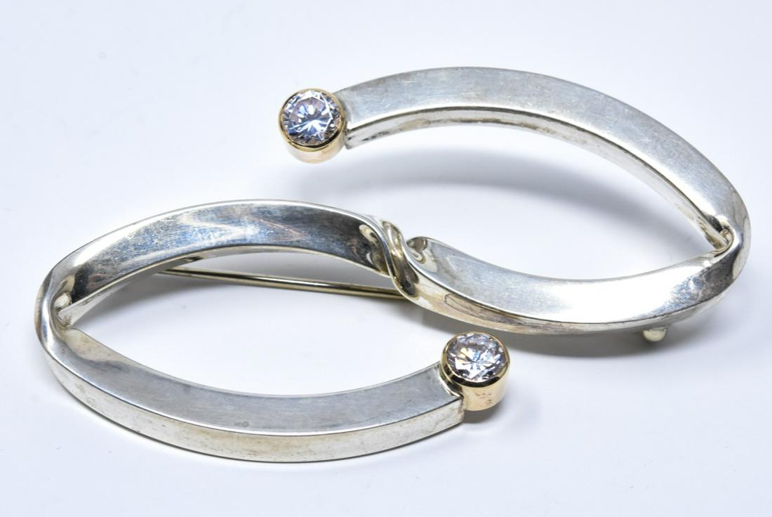 Large 14kt Gold & Sterling Silver Zig Zag Brooch (1 of 5)