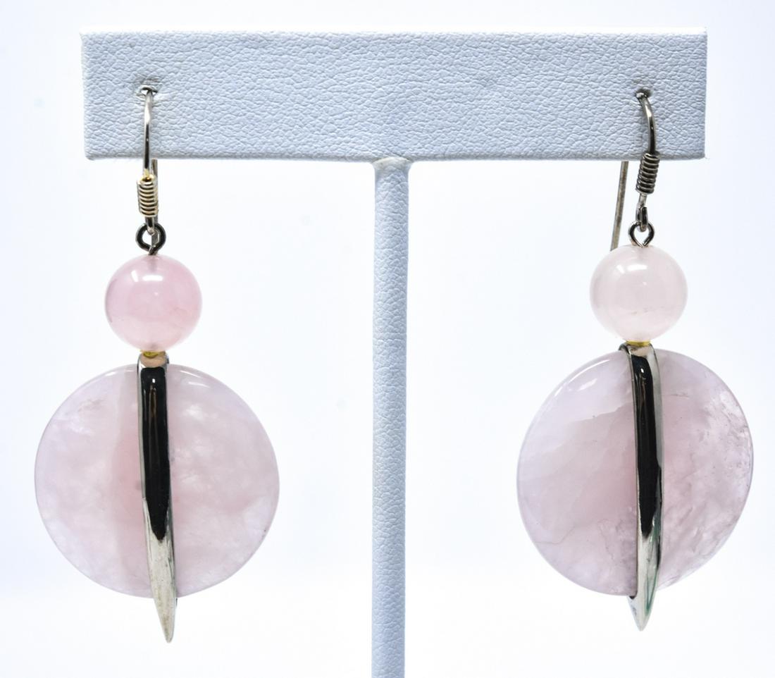 Pair Sterling Silver & Carved Rose Quartz Earrings (1 of 6)