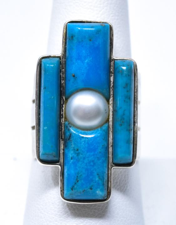 Native American Sterling Turquoise Pearl Ring (1 of 5)