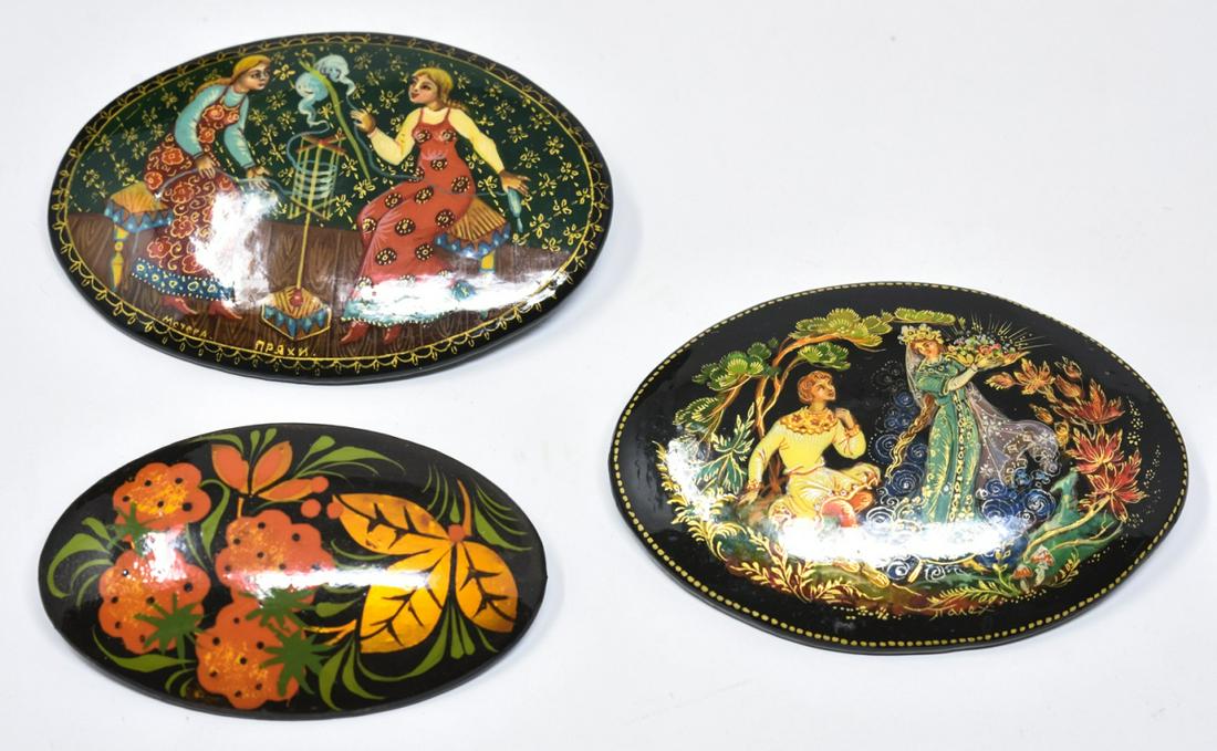 Three Hand Painted Russian Oval Brooch Pins (1 of 6)