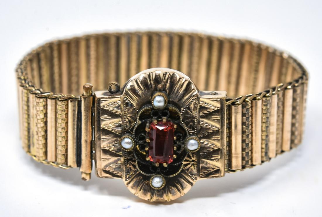 Antique 19th C Gold Filled & Ruby Paste Bracelet (1 of 6)