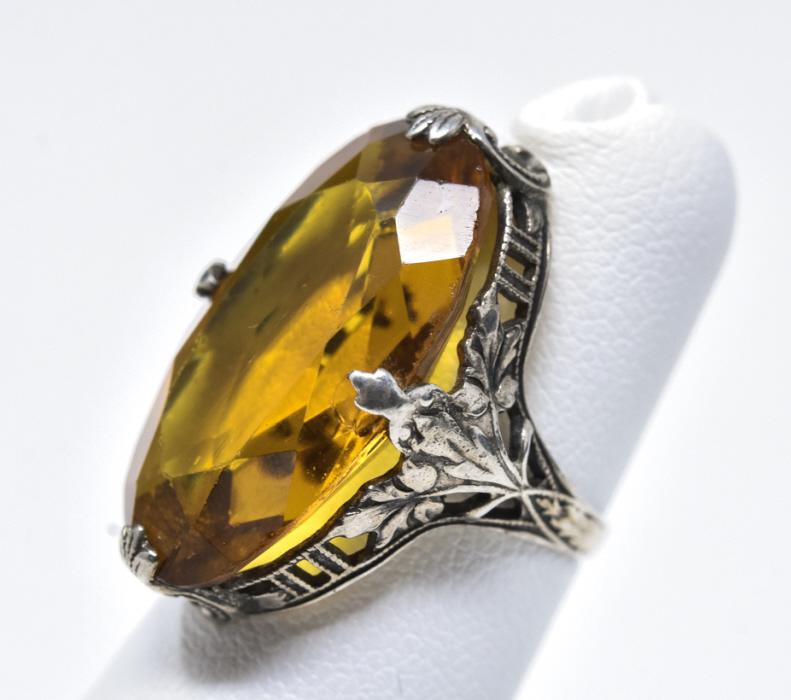 Antique Edwardian Sterling Silver & Crystal Ring (1 of 5)