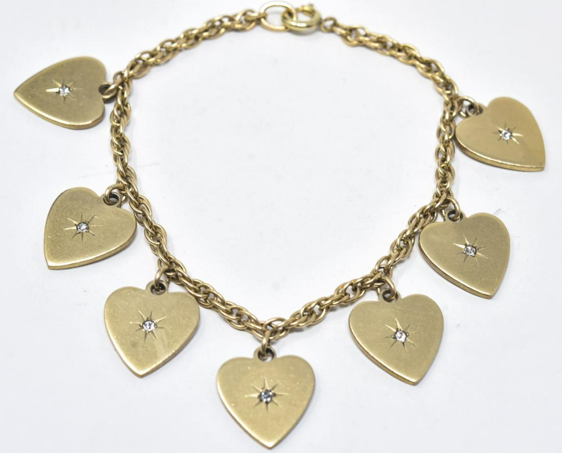 Antique Gold Filled Bracelet w Heart Charms (1 of 6)