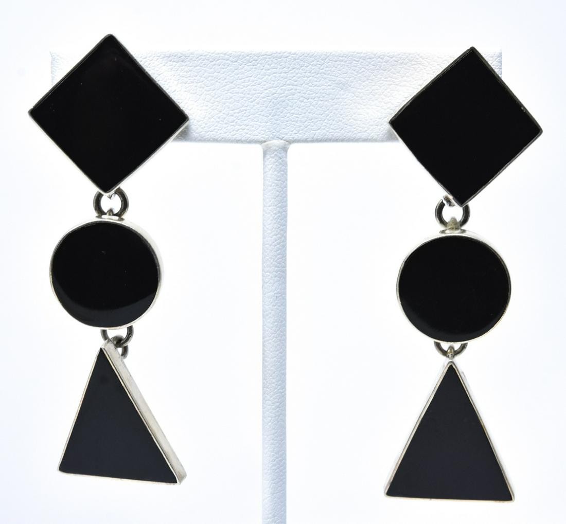 Pair of Sterling Silver & Black Enamel Earrings (1 of 5)