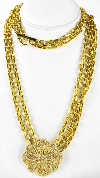 C 1990 5 Strand Gilt Chain Large Pendant Necklace (1 of 7)