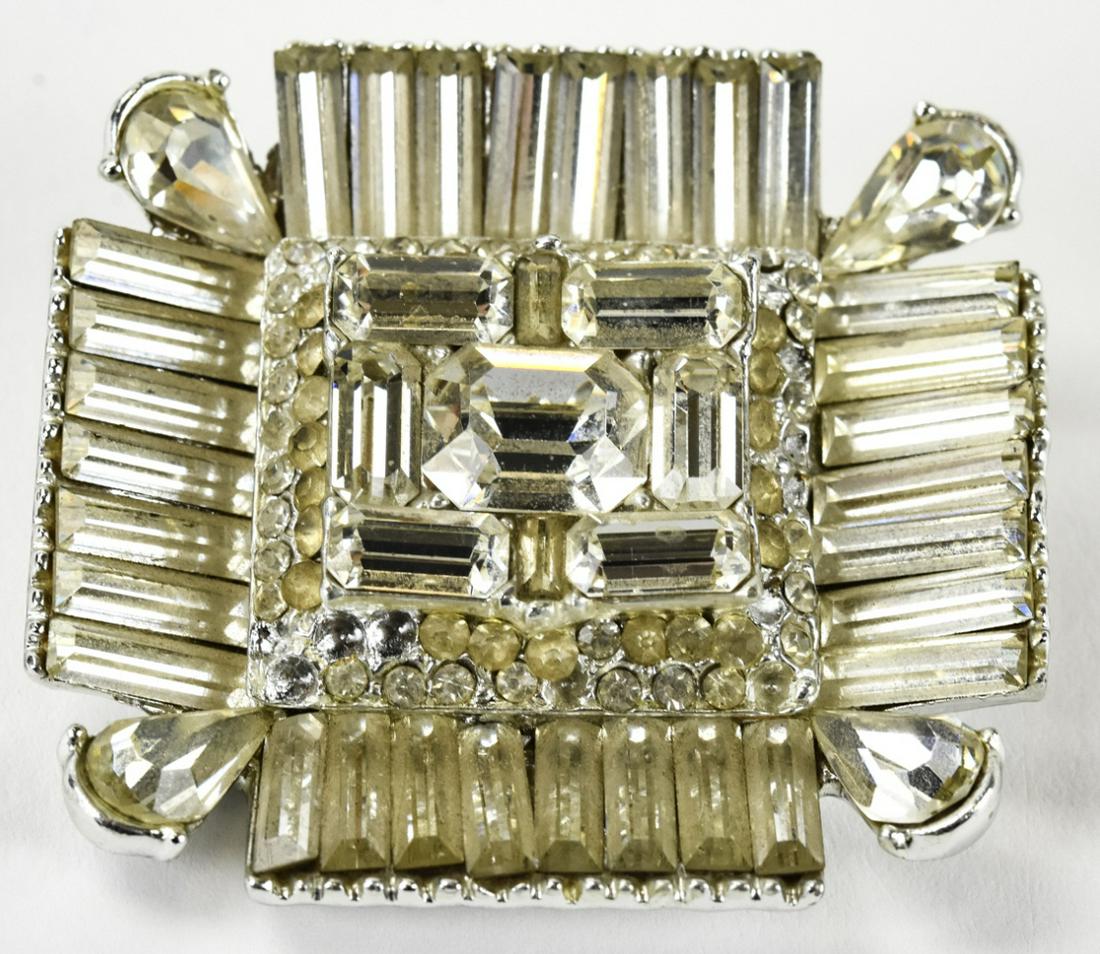 Vintage C 1950s Rhodium Plated Rhinestone Brooch (1 of 4)