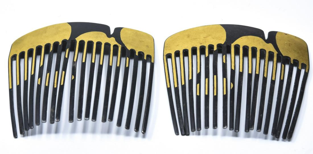Rare Tiffany & Co Angela Cummings 24kt Gold Combs: Rare Tiffany & Co Angela Cummings 24kt Gold Combs. Pair of vintage Tiffany & Co made Angela Cummings designed 24kt yellow gold and iron hair combs. Signed. Each measures 2.75 2.75 inches.