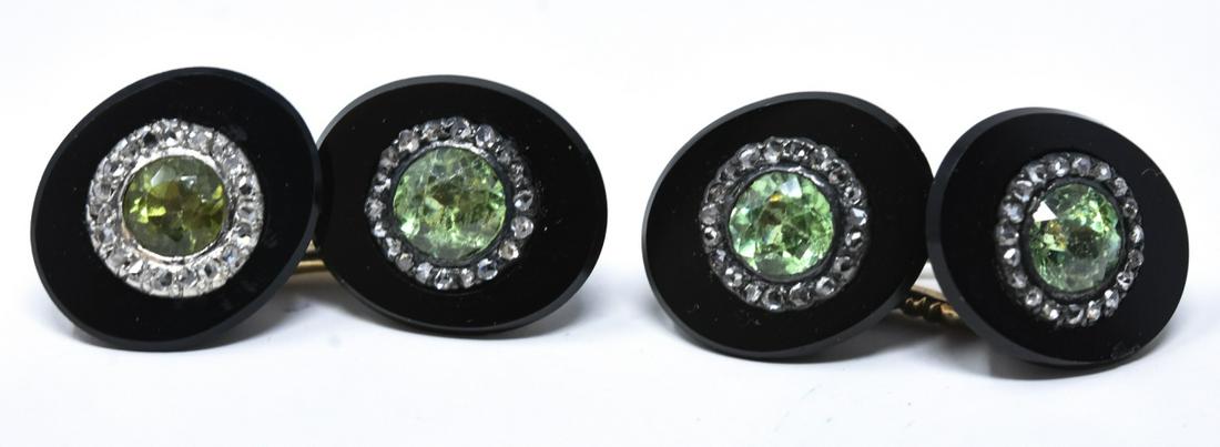 Estate Diamond & Tsavorite Garnet Cufflink Pair (1 of 5)