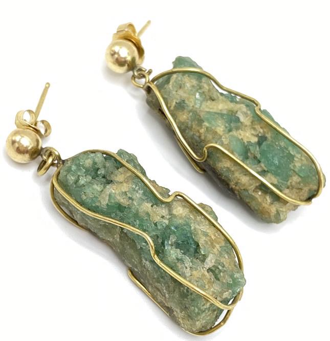 Estate Emerald Stone & 14k Gold Earrings (1 of 3)