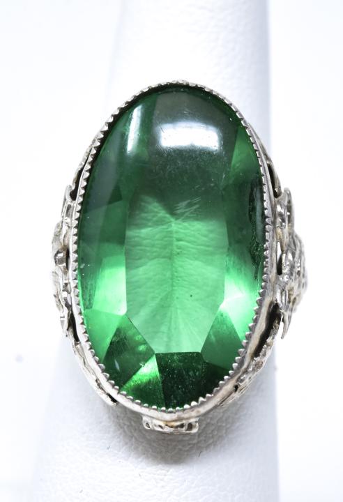 Antique Edwardian Sterling & Emerald Paste Ring (1 of 4)
