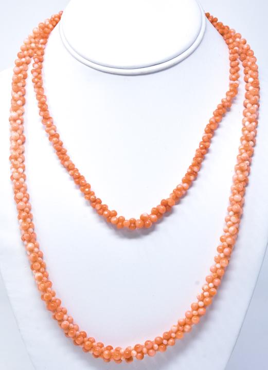 Two Vintage Handmade Woven Coral Bead Necklaces (1 of 5)