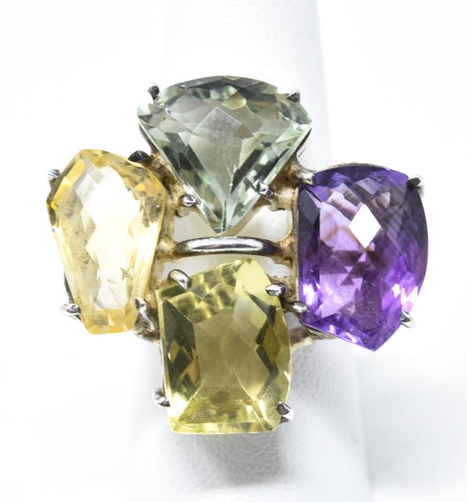 Artisan Amethyst Citrine & Quartz Sterling Ring (1 of 4)