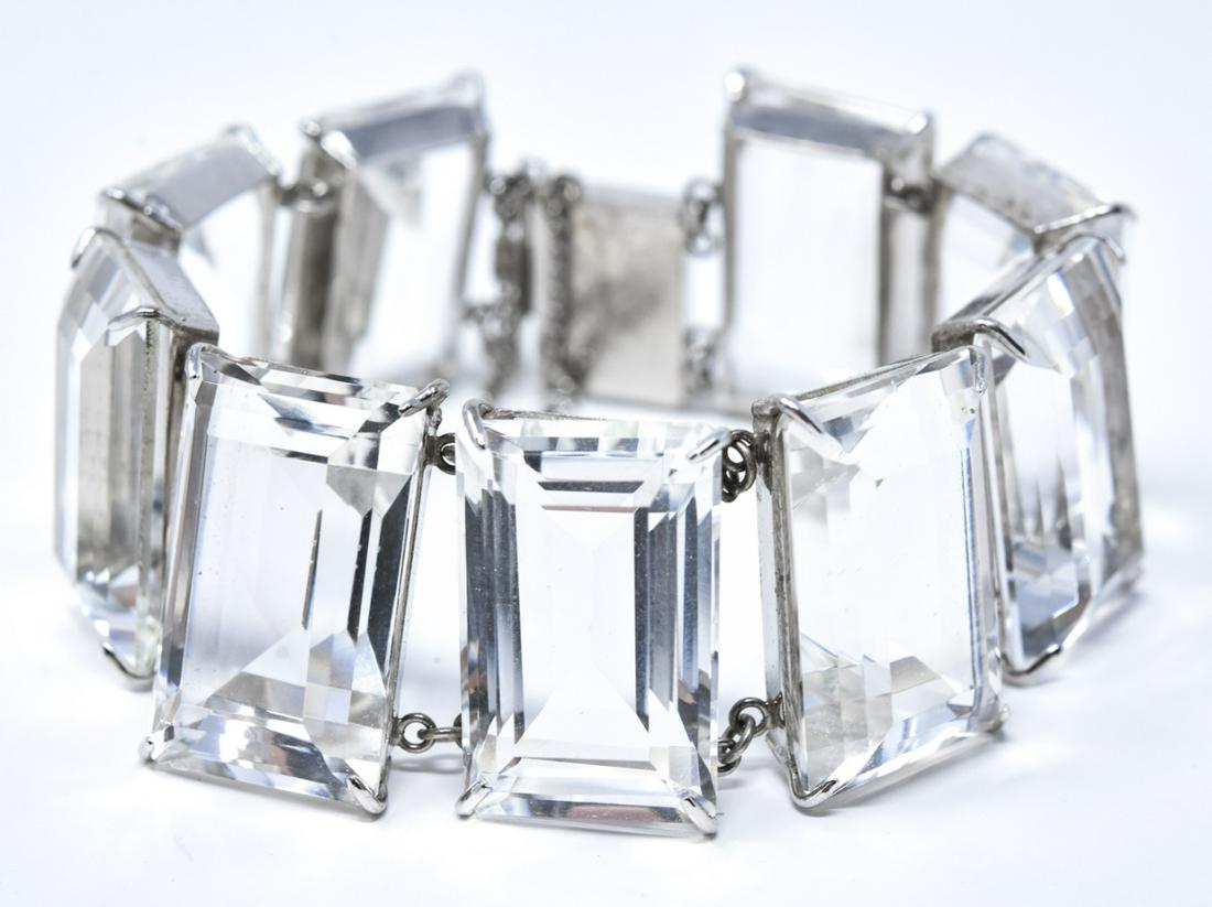 Vintage Silver Bracelet w Large Paste Diamonds (1 of 5)