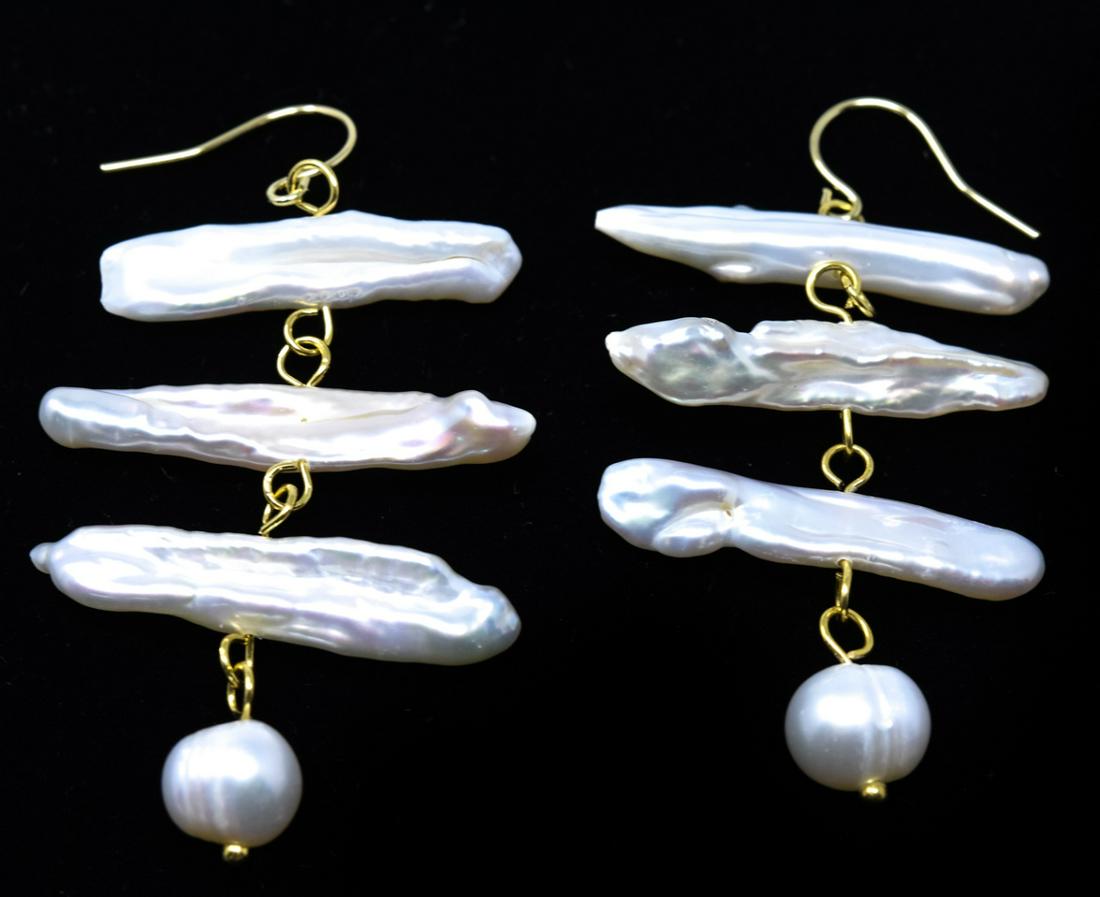 Pair of Earrings w Keshi & Baroque Pearl Earrings: Pair of Earrings w Keshi & Baroque Pearl Earrings. Each measures 2.25 inches in length.