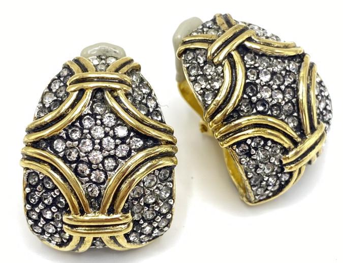 Vintage Ciner Rhinestone Half Hoop Clip Earrings (1 of 4)