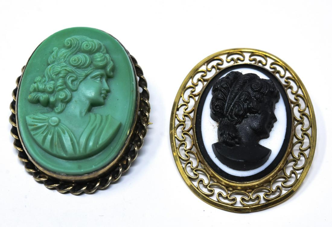 2 Sterling & Gold Filled Carved Cameo Pins Brooch (1 of 6)