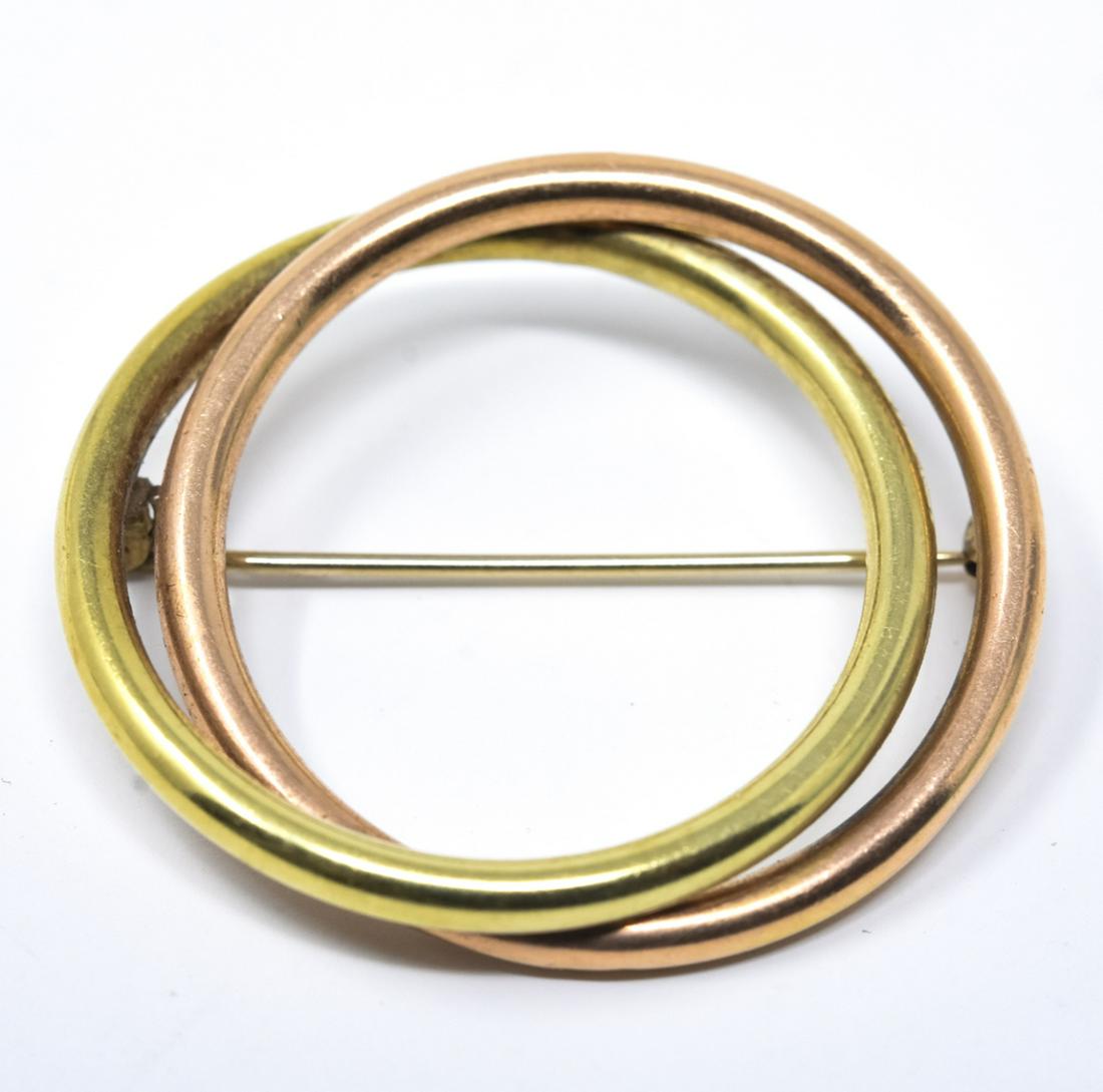 14K Two Tone Gold Interlocking Circle Pin / Brooch (1 of 6)