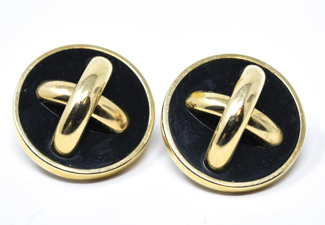 Pair 14K Yellow Gold X Design Button Earrings (1 of 5)