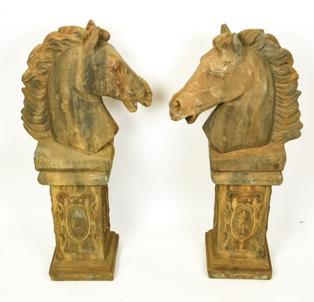 Pair Cast Concrete Figural Horse Head Statues (1 of 7)