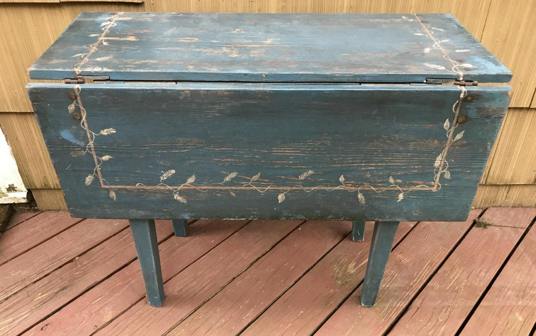 Antique 19th C Hand Painted Drop Leaf Dining Table (1 of 5)