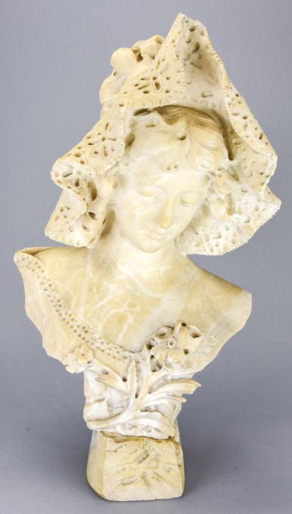 After Adolfo Cipriani Marble Bust of a Lady W Hat (1 of 8)