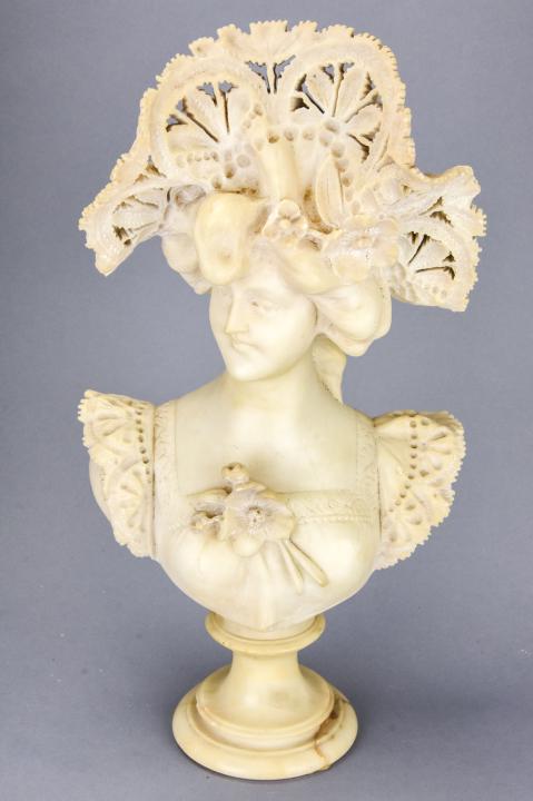 Adolfo Cipriani Marble Bust of Lady W Hat (1 of 7)