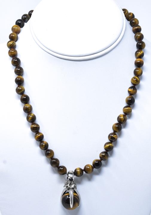 Tiger's Eye Necklace w Ball & Claw Motif Pendant (1 of 6)