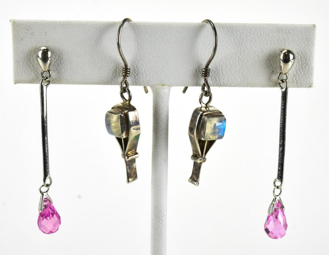 Handmade Sterling Earrings - Amethyst & Moonstone: Two Pairs of Handmade Sterling Earrings - Amethyst & Moonstone. Amethyst measure nearly 1.75 inches in length.