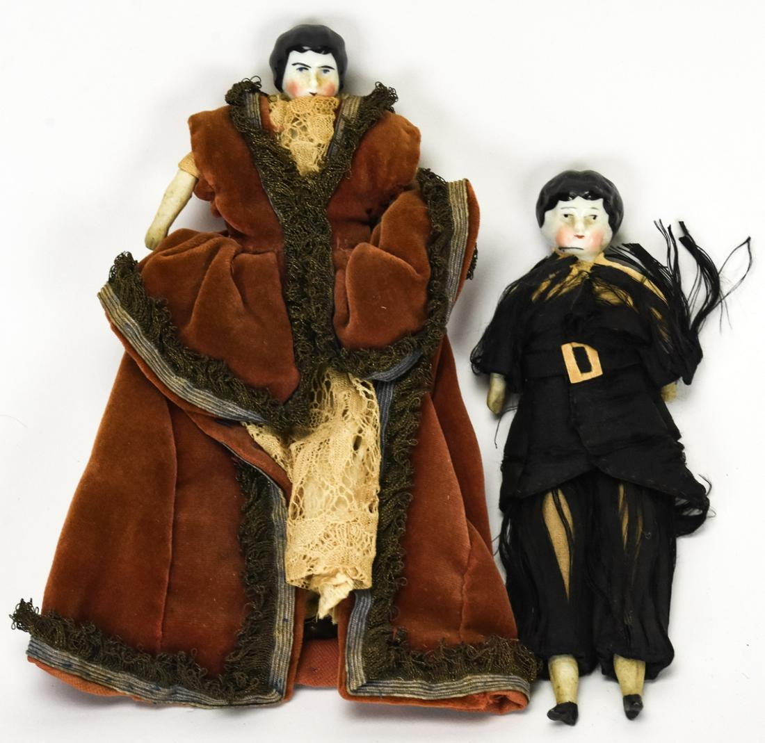 Two Antique 19th C German China Head Dolls (1 of 6)