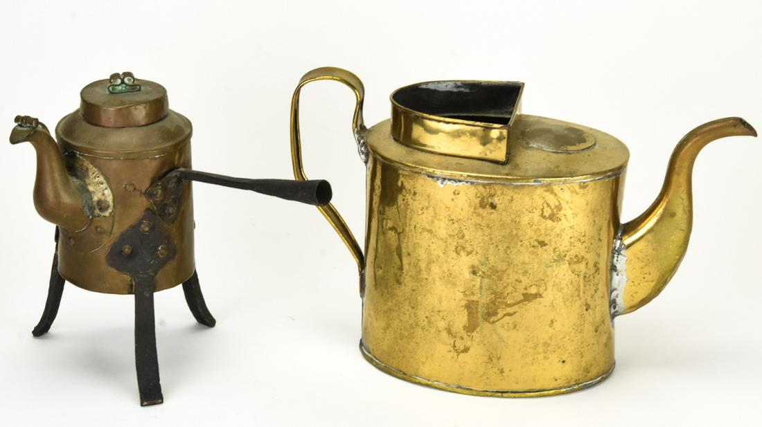 Antique Brass and Copper Hand Wrought Coffee Pots (1 of 6)