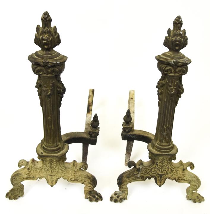 Pair Antique Neo Classical Column Form Andirons (1 of 7)