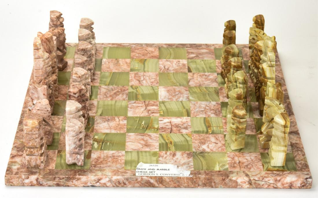 Hand Carved Rouge Marble & Onyx Chess Set (1 of 8)