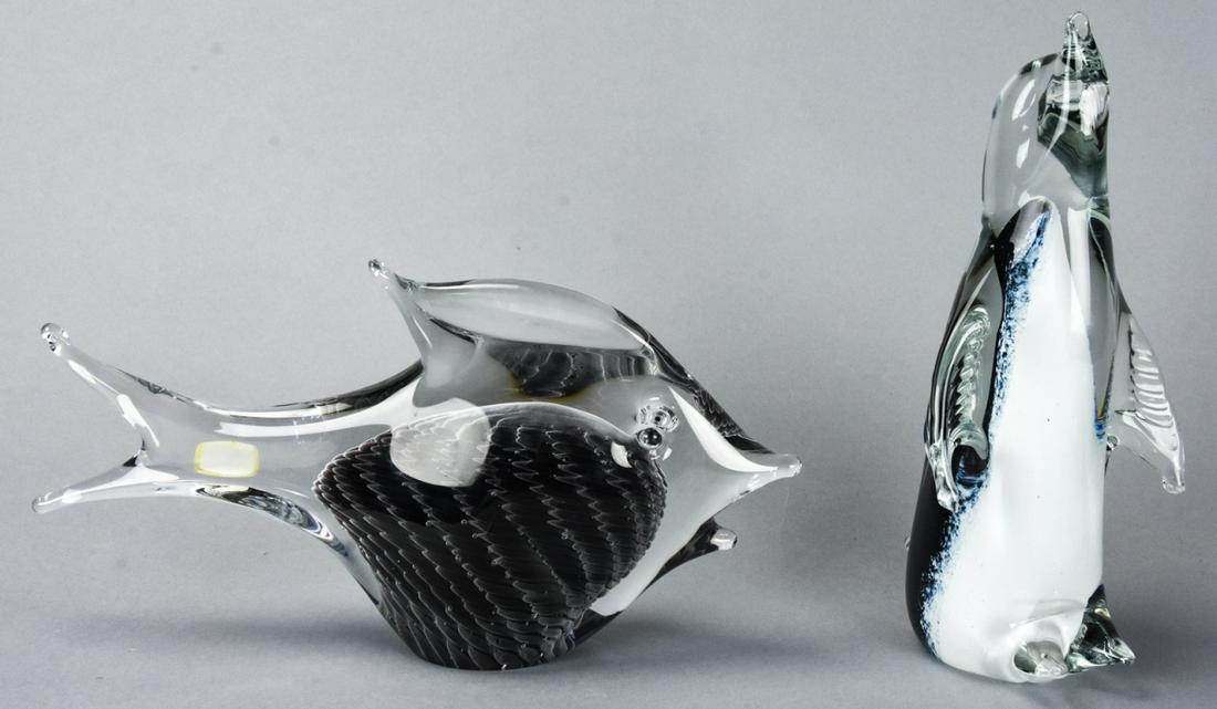 Marcolin Art Glass Fish & Art Glass Penguin: Marcolin Art Glass Fish & Art Glass Penguin. Fish is 6 inches x 10 inches