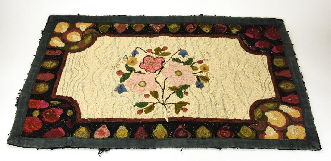 Antique American Folk Art Hand Hooked Rug