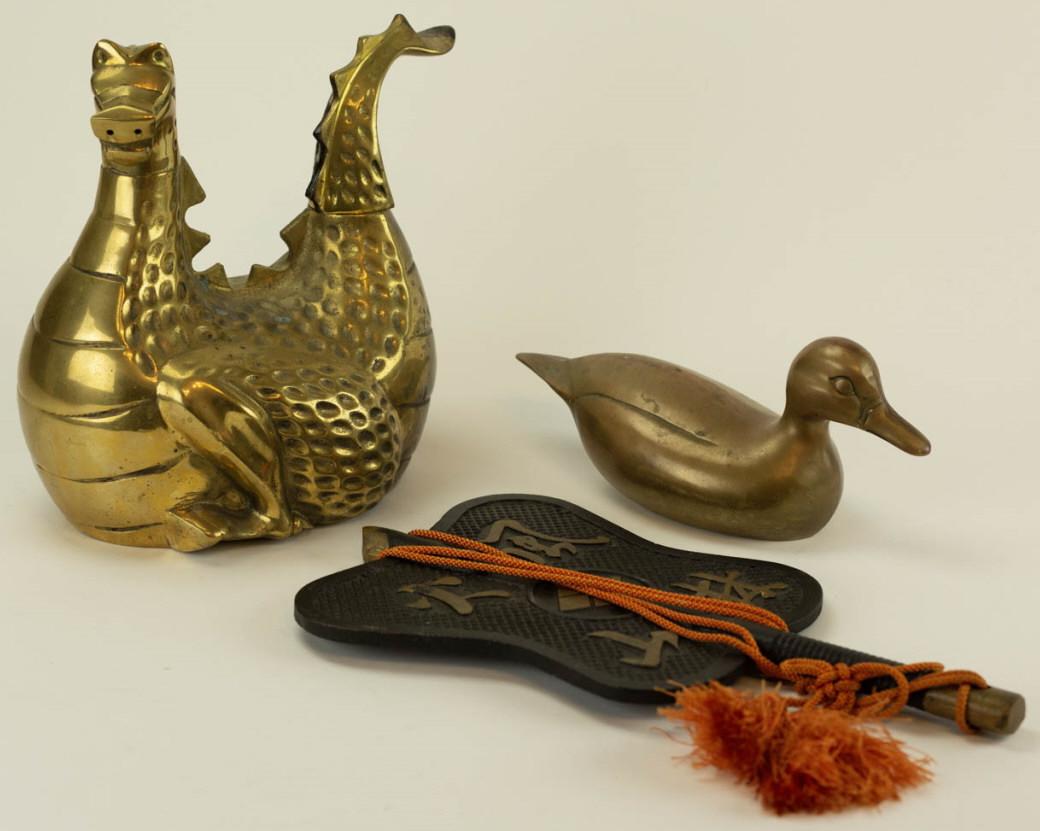 Brass Dragon Pitcher, Duck Fan, Fireplace Decor (1 of 10)