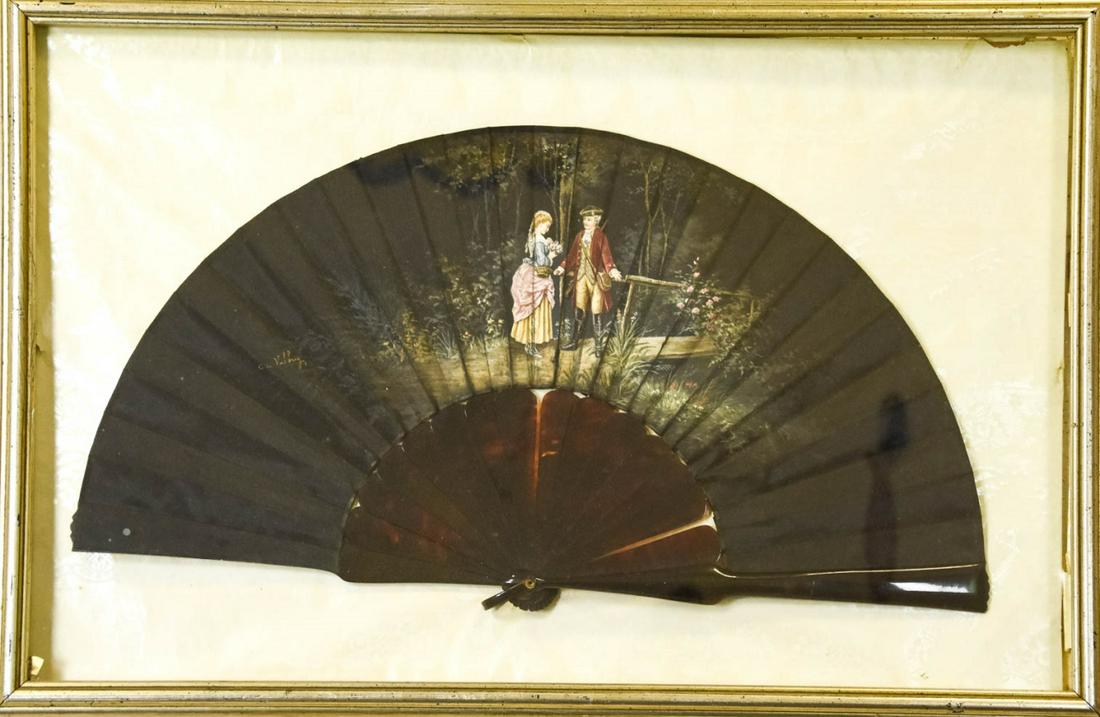 Hand Painted Rococo Courtship Scene Ladies Fan (1 of 6)