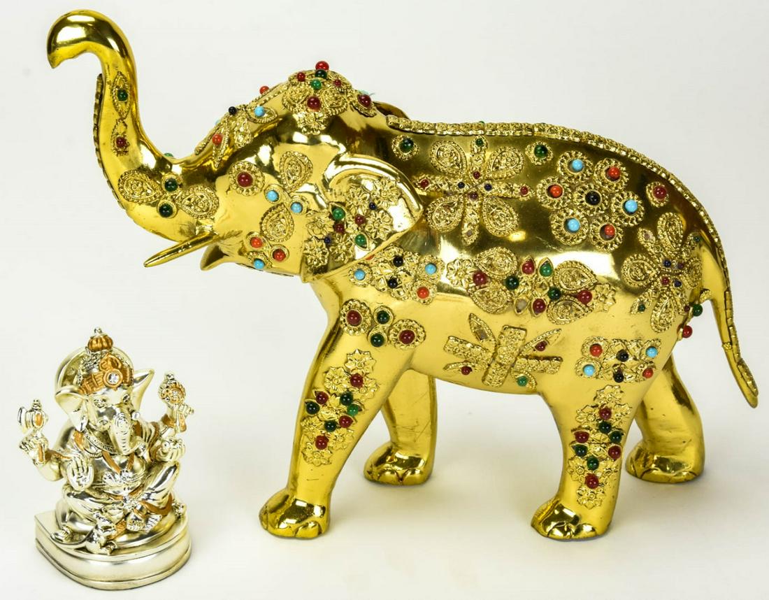 Indian Gilt Elephant Statue & Silver Toned Ganesha (1 of 6)