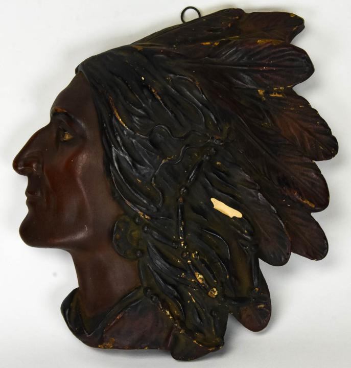 Vintage Painted Plaster Plaque of Native American (1 of 5)