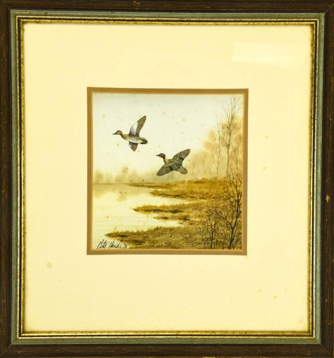 Peter Hanks Framed Watercolor of Ducks in Flight (1 of 5)