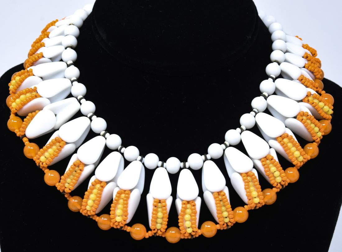Vintage Miriam Haskell C 1970s Collar Necklace: Vintage Miriam Haskell C 1970s Collar Necklace. Signed on clasp. Featuring art glass, micro glass and acrylic beads. Measures approximately 14.5 inches