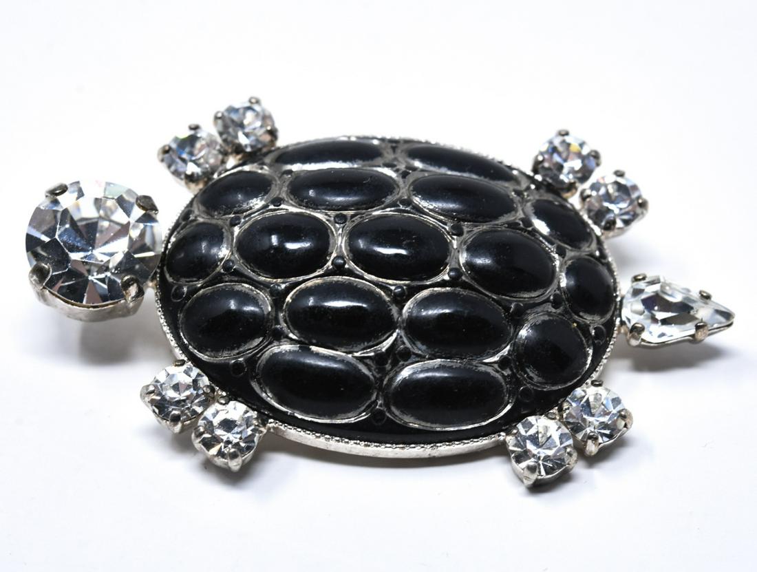 Philippe Ferrandis Paris Enamel Rhinestone Turtle: Philippe Ferrandis Paris Enamel Rhinestone Turtle Brooch. Set with clear rhinestones and enamel cabochons. Signed. Measures 2.5 inches in length.