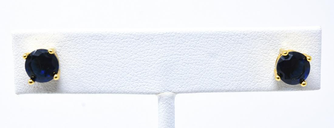 Pair 14kt Gold 2 Carat Blue Sapphire Stud Earrings (1 of 5)