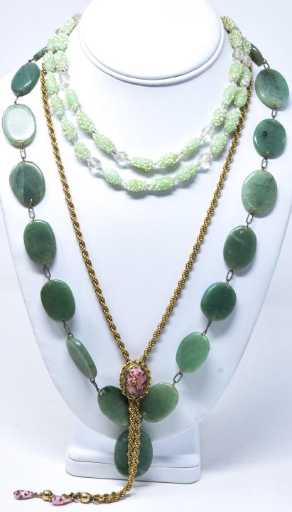 Three Vintage Necklaces - Jadeite & Art Glass (1 of 7)