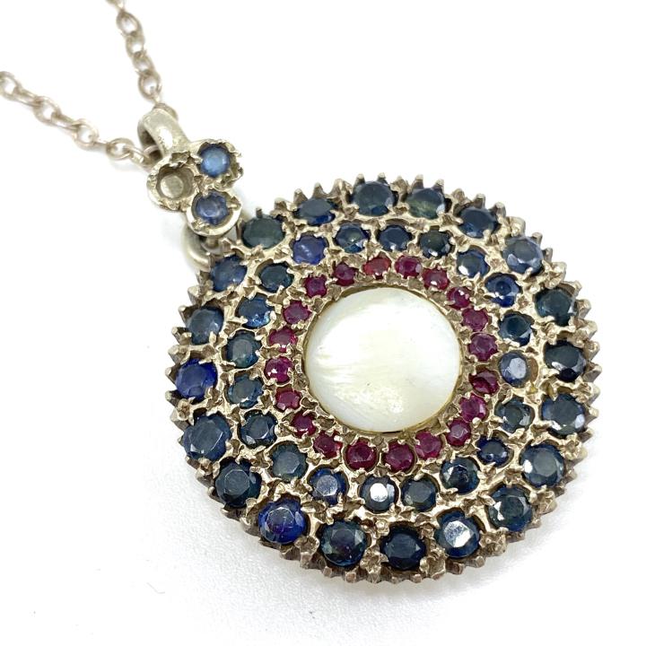 Vintage Silver Ruby, Sapphire Pendant Necklace (1 of 3)