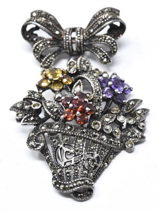 Vintage Sterling & Gemstone Giardinetto Brooch (1 of 7)