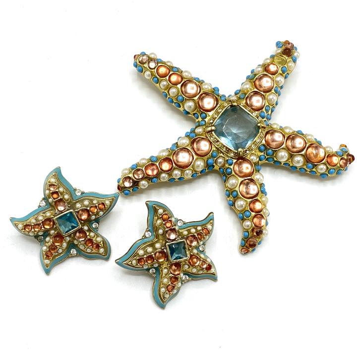 Vintage Kenneth J Lane Starfish Brooch Earrings (1 of 3)